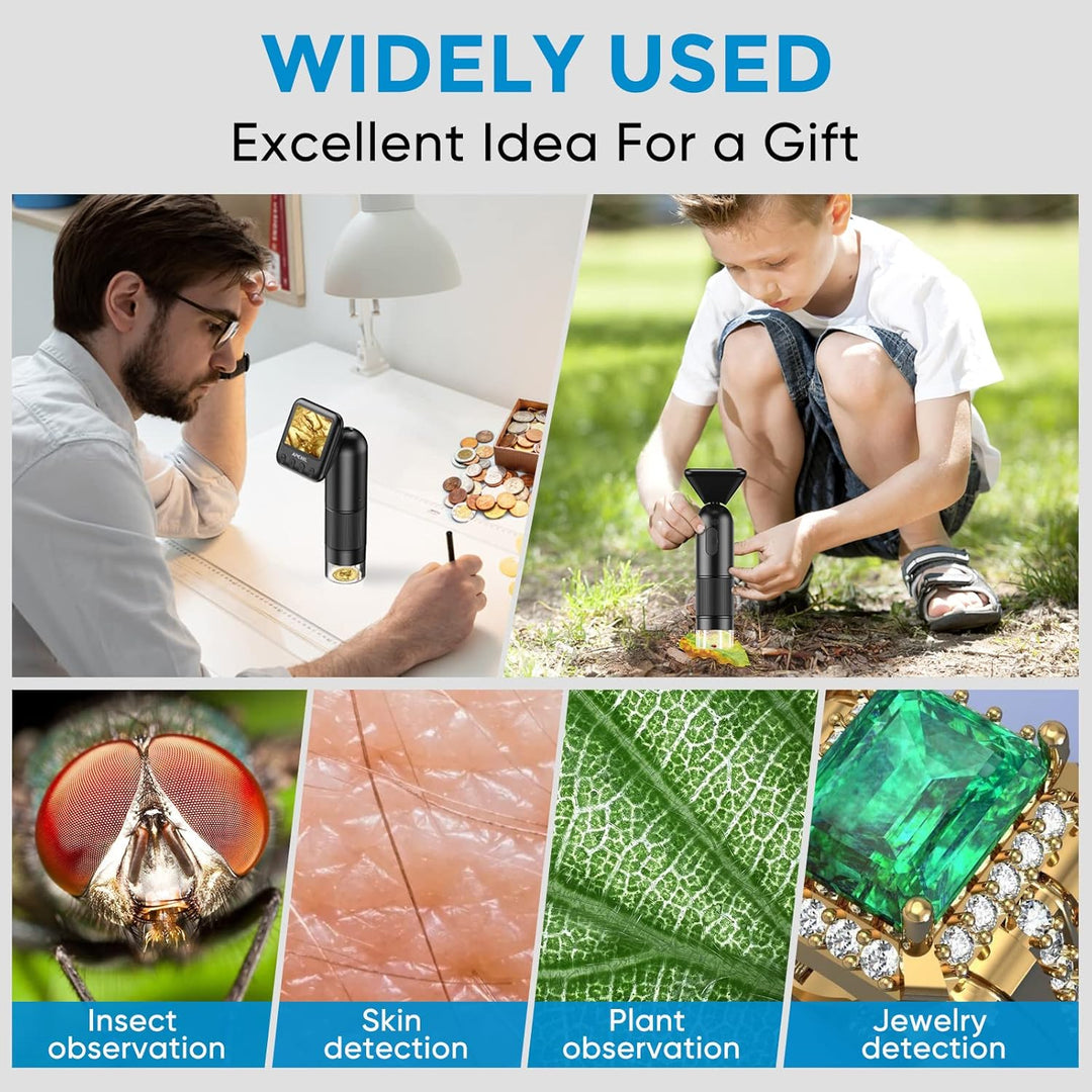 LCD Digital Handheld Microscope, 800x Portable Pocket Microscope for Kids with LED Lights, Electroni