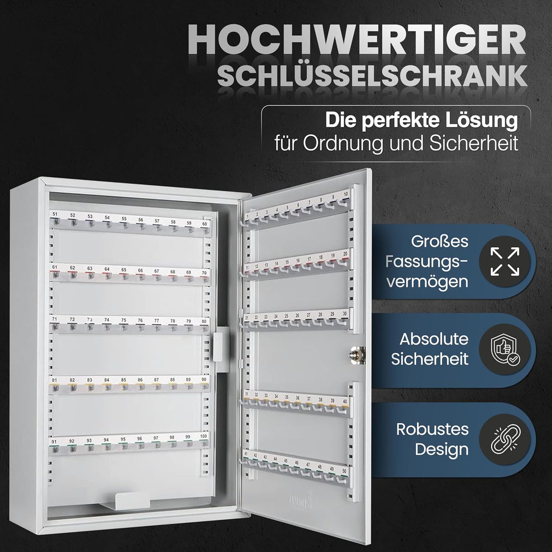 Melsmetall Schlüsselschrank mit 200 Schlüsselhaken für 200 Schlüssel - 550x380x140mm