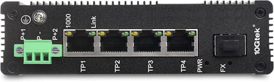 10Gtek 5-Port Industrial DIN-Rail Ethernet Switch Hutschiene, IP40, 1x Gigabit SFP Slot mit 20-km SF