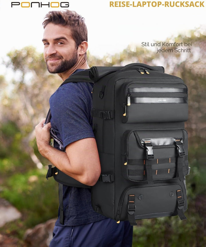 Ponhog Travel Backpack for Men - 50L Convertible Duffle Bag with Shoe Compartment, Carry On Laptop B