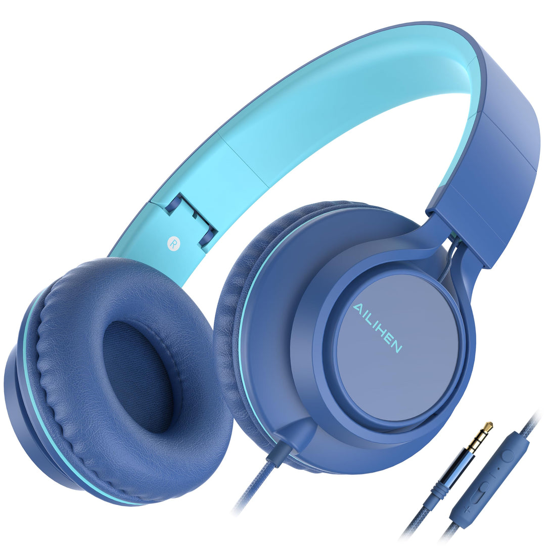 AILIHEN C8 Kopfhörer mit Kabel und Mikrofon, faltbar und verstellbar, On-Ear-Headsets, Lautstärkereg