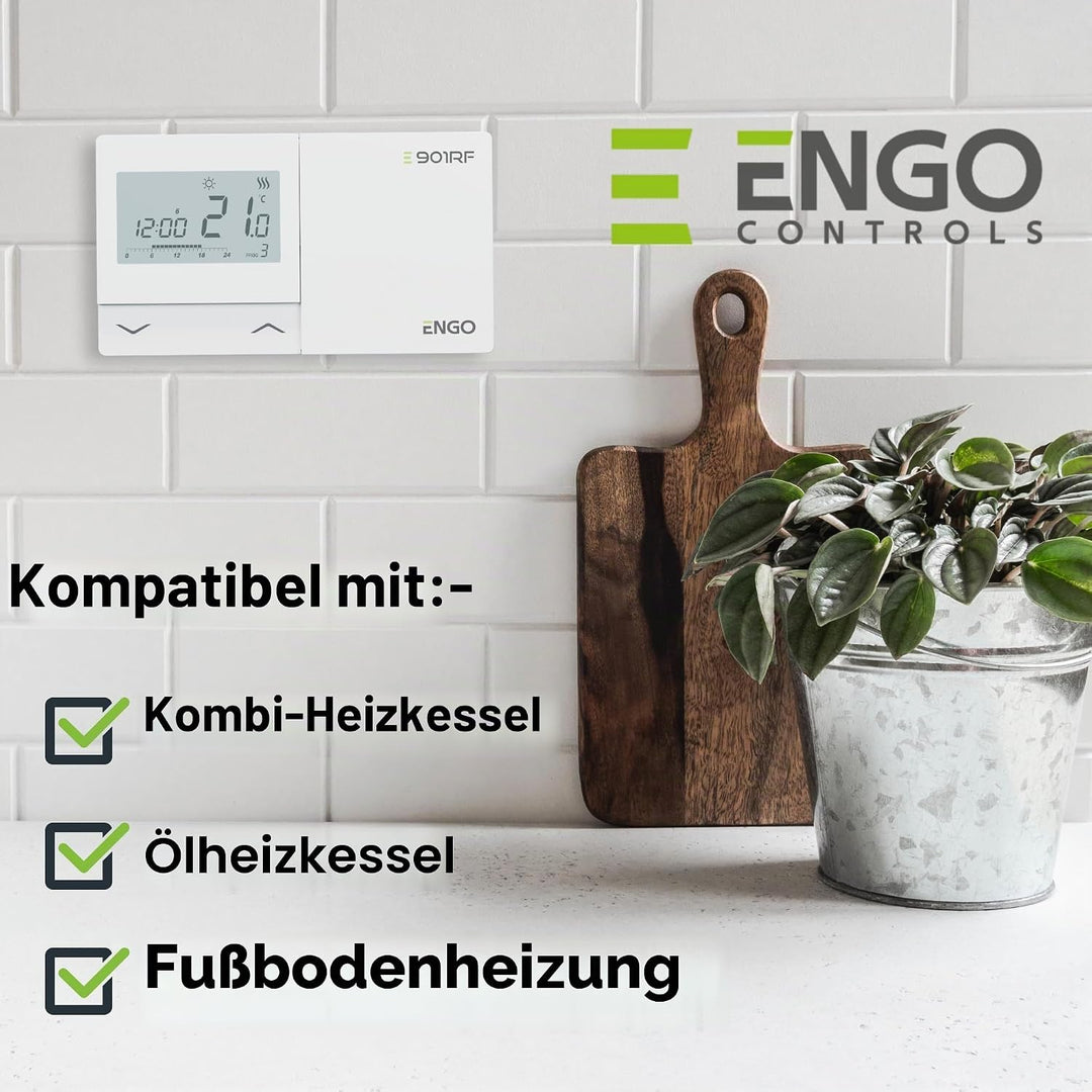 ENGO E901RF Wireless Thermostat 7 Tage Programmierbar Zentralheizungsregler Gas Öl Kombi Boiler Ther