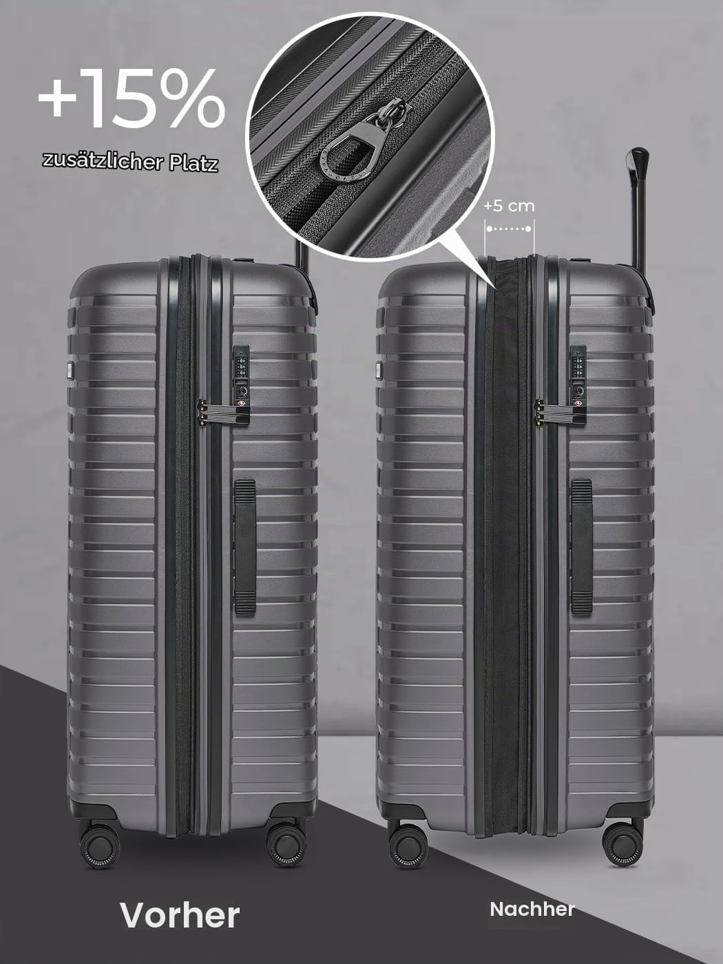 Pactastic Hartschalen Koffer-Set 3-teilig | hochwertiges Polypropylen Material | mit Dehnfalte erwei