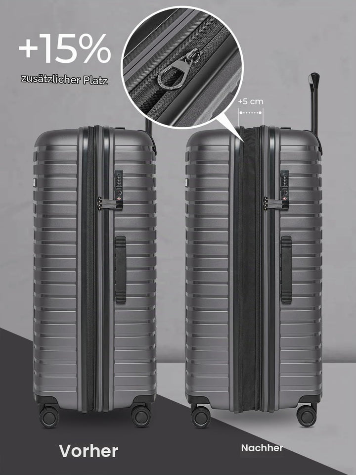 Pactastic Hartschalen Koffer-Set 3-teilig | hochwertiges Polypropylen Material | mit Dehnfalte erwei