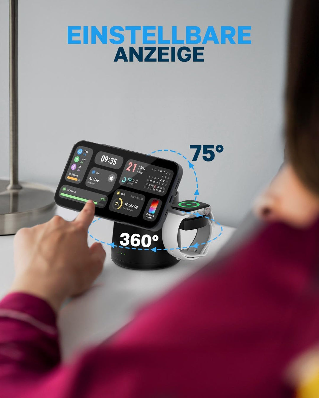 3-in-1 MagSafe Ladestation für Apple Watch, iPhone & AirPods, Kabellose Induktive Aufladestation für