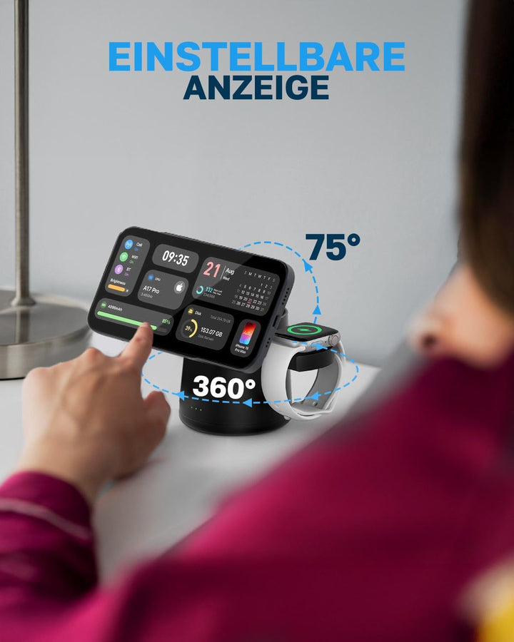 3-in-1 MagSafe Ladestation für Apple Watch, iPhone & AirPods, Kabellose Induktive Aufladestation für
