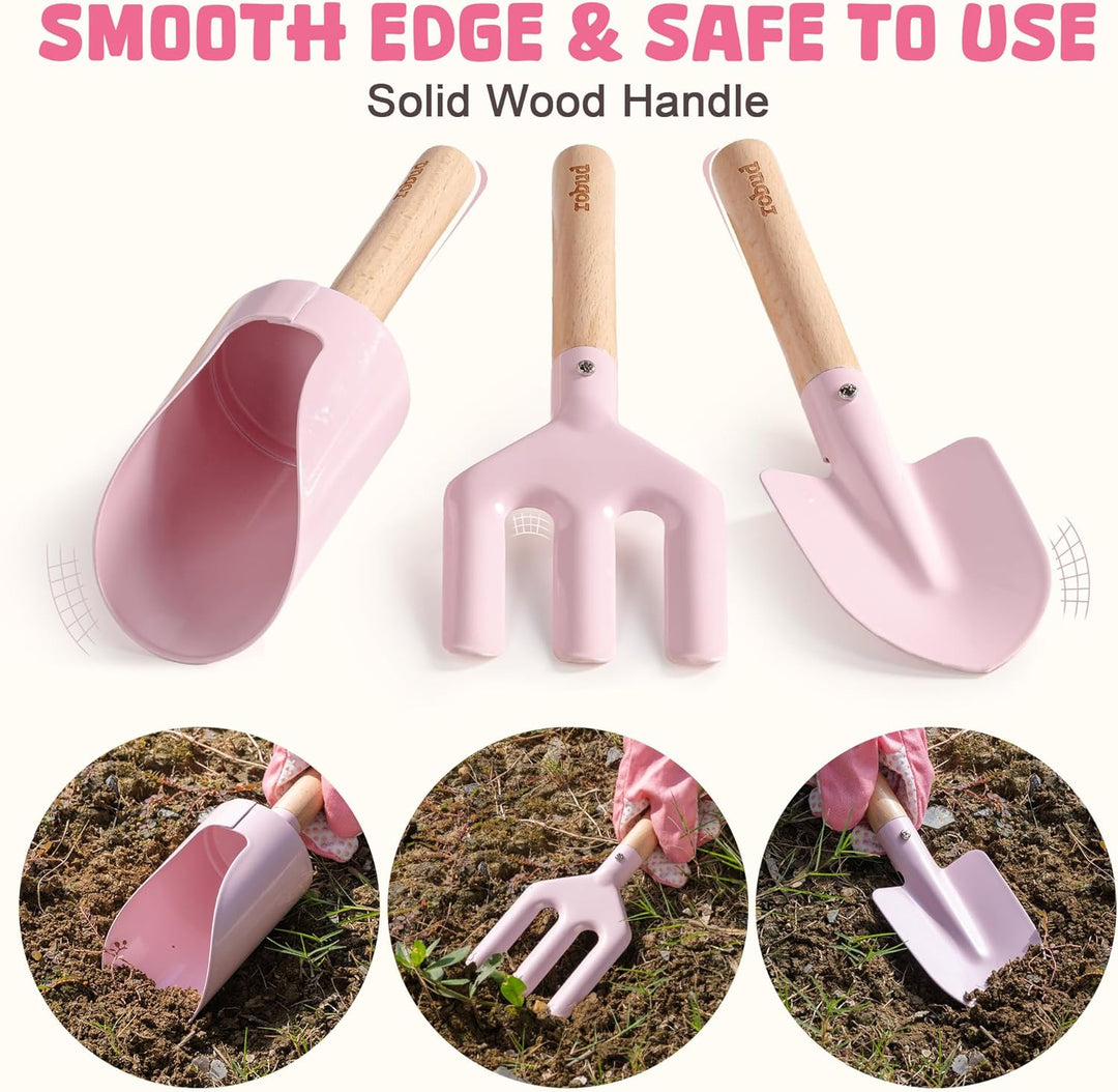 ROBUD Kinder-Gartenwerkzeug-Set, 17-teilig, Kinder-Gartenwerkzeug-Set mit Giesskanne, Gartengabel un