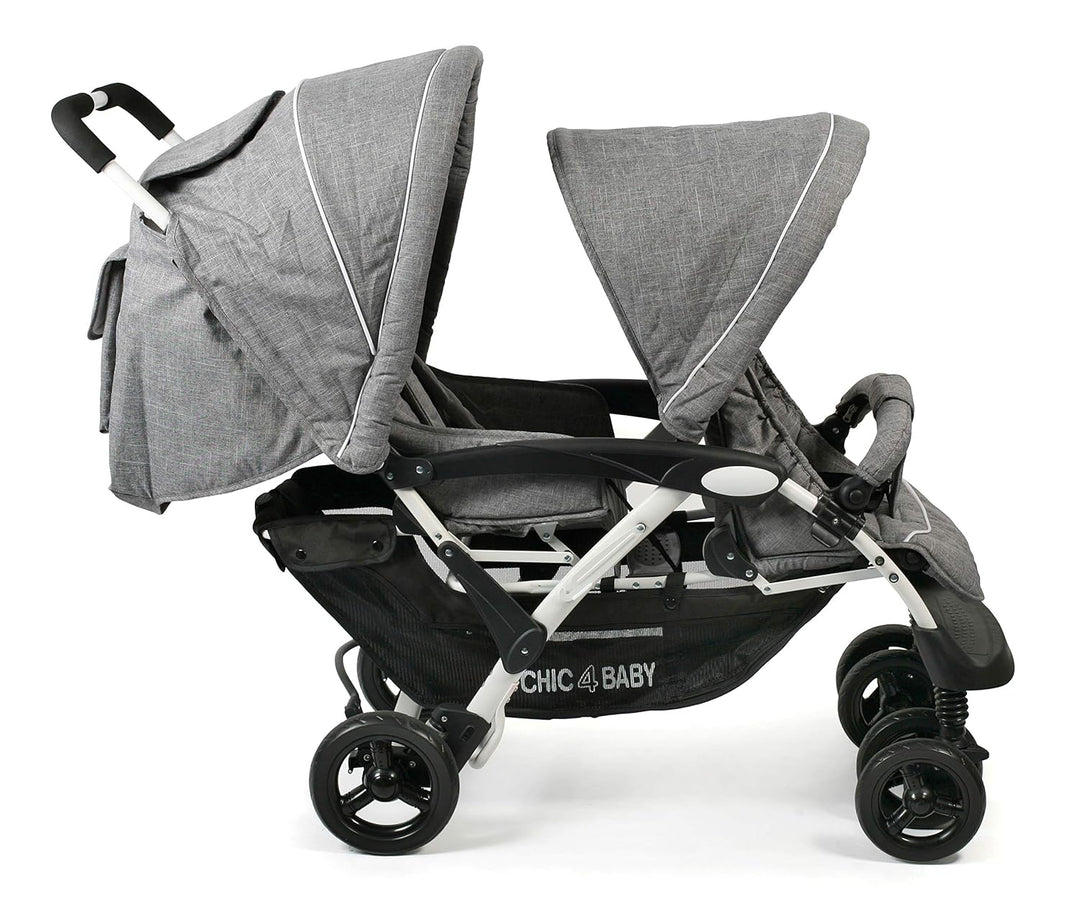 CHIC 4 BABY - Geschwisterwagen DUO mit Tragetasche und Regenschutz, Geschwisterkinderwagen für zwei