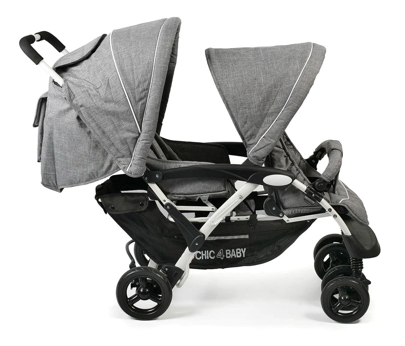 CHIC 4 BABY - Geschwisterwagen DUO mit Tragetasche und Regenschutz, Geschwisterkinderwagen für zwei