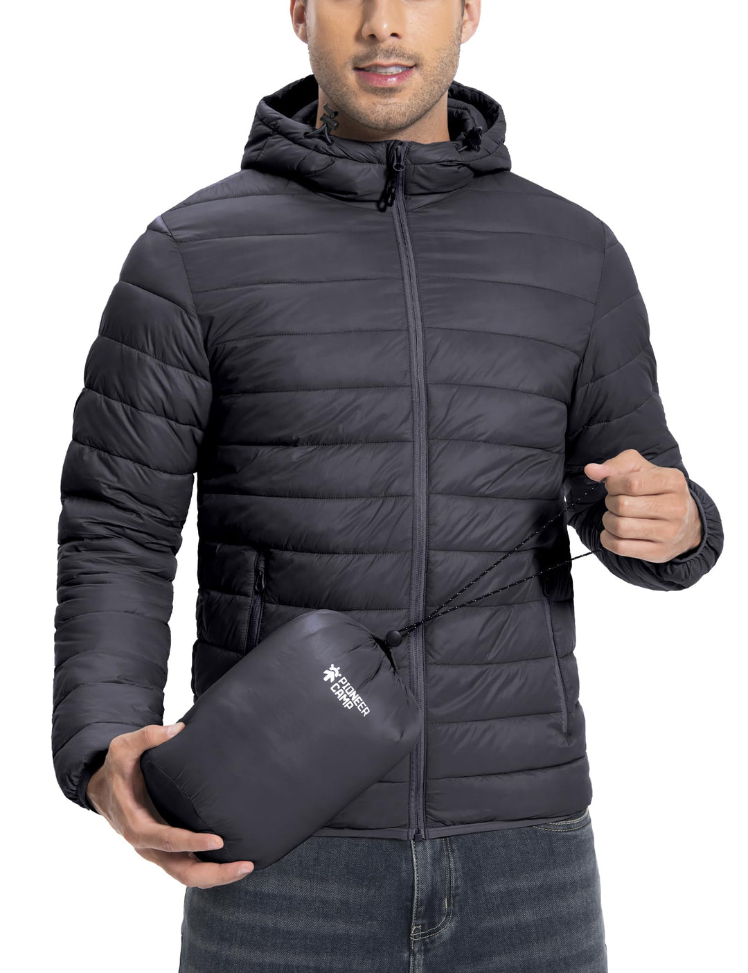 Herren Steppjacke Leichte Daunenjacken Winterjacke Übergangsjacke Outdoorjacke mit Kapuze und 6 Tasc