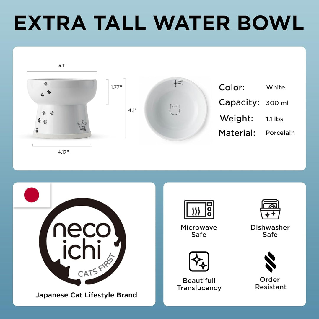 Necoichi Extra grosser erhöhter Katzen-Wassernapf, Katze, 0,543 kg, Weiss Katze 543 g (Pack of 1), K