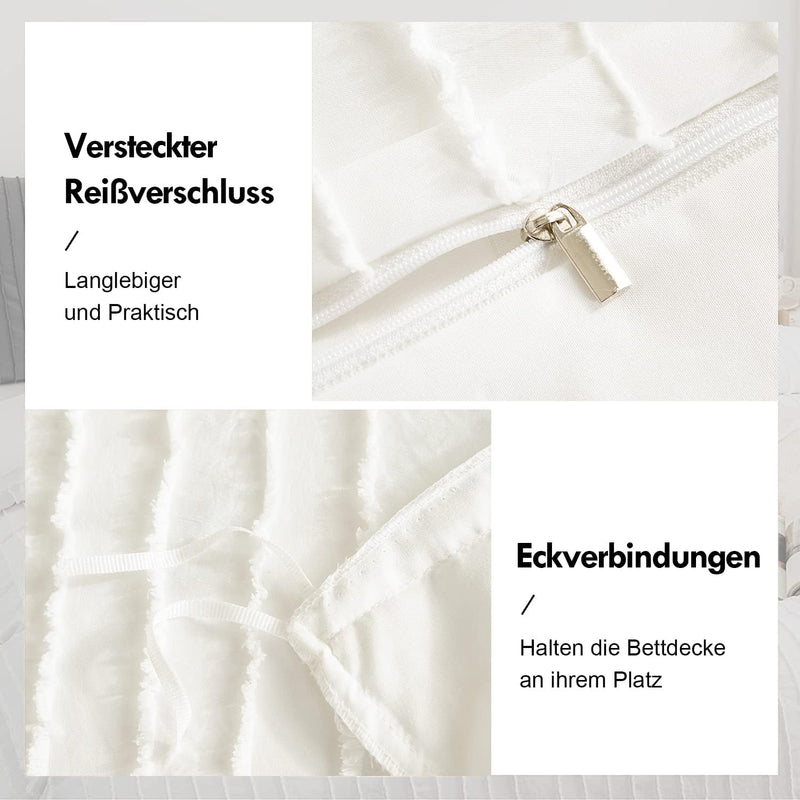 AShanlan Boho Bettwäsche 200x200 Weiss Getuftet Stickerei Gestreift Bohemian Style Bettbezug Super W