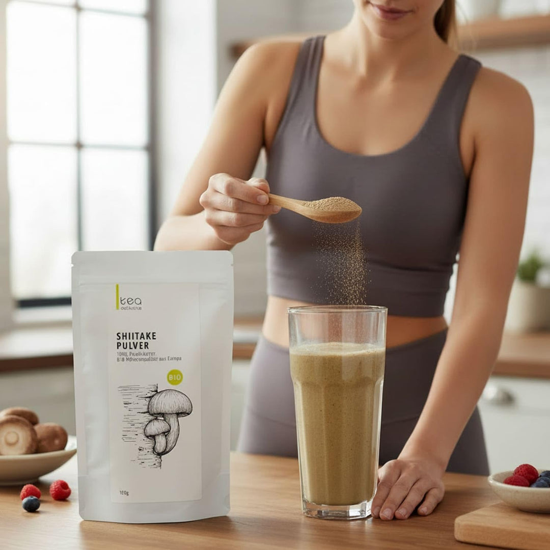 Bio Shiitake Pulver - 100% Fruchtkörper aus Europa – Vitalpilz Pilzpulver, fein gemahlen im Shellbro