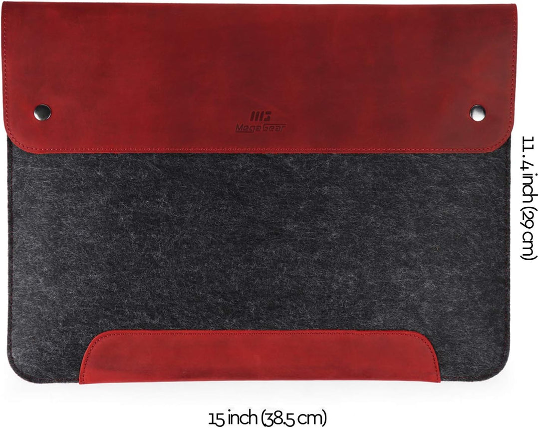 MegaGear MacBook-Tasche aus echtem Leder und Fleece, Laptop-Hülle für MacBook Pro und MacBook Air Hü