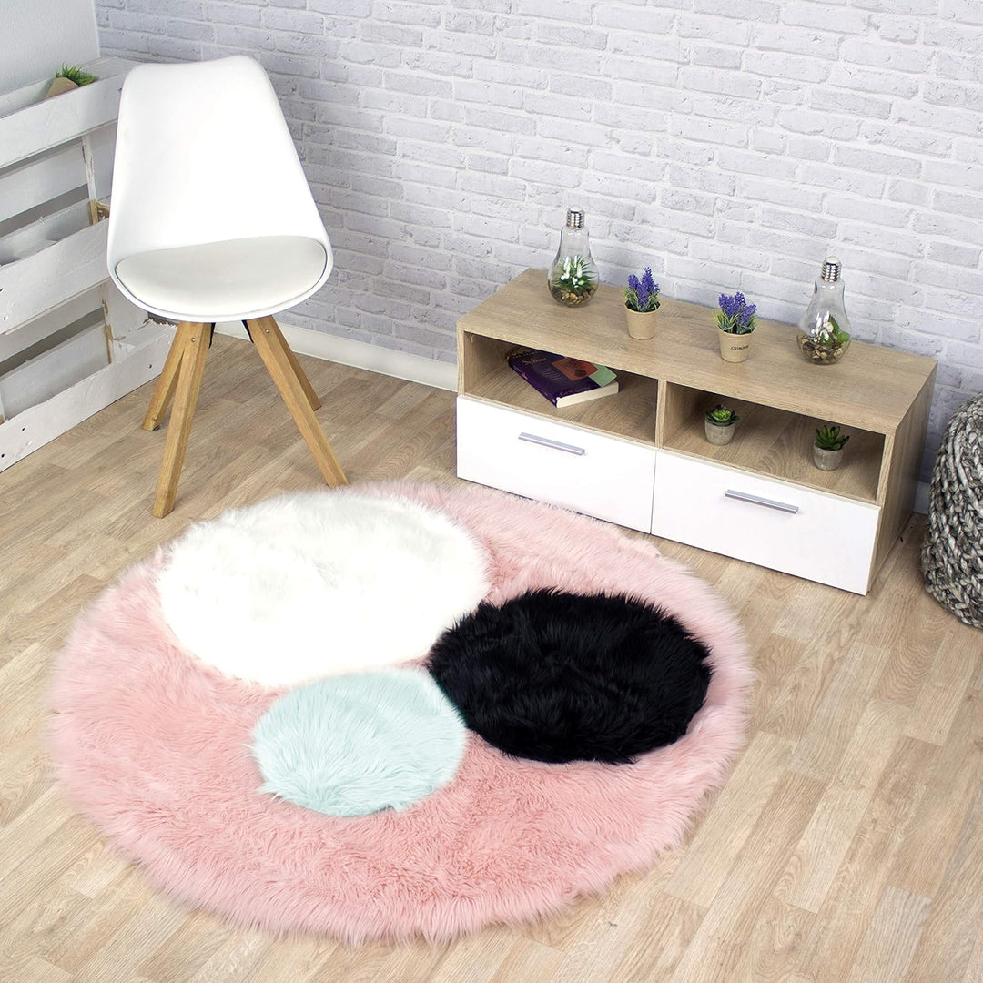 Teppich Wölkchen Schaffell Lammfell Imitat, Fell Rund, Fellteppich Rund, Kunstfell Teppich | Flausch