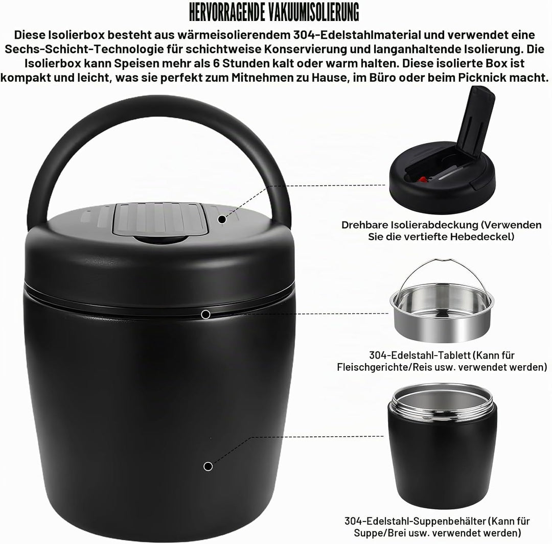 Thermobehälter Für Essen 1500ml, Warmhaltebehälter Essen Edelstahl Mit Schnallendeckel Und Löffel, B