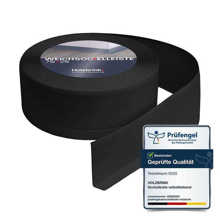 HOLZBRINK Weichsockelleiste Schwarz Knickleiste ohne Klebestreifen, Material: PVC, 70x20mm, 25 Meter
