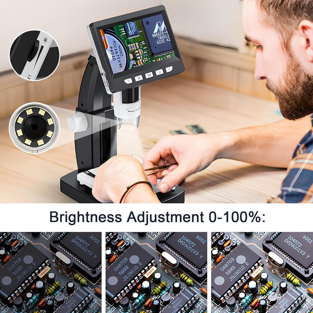 Digitales Mikroskop LCD, 50x - 1000x Vergrösserung, 4,3 Zoll Bildschirm, 1080P Auflösung, Objektiv m