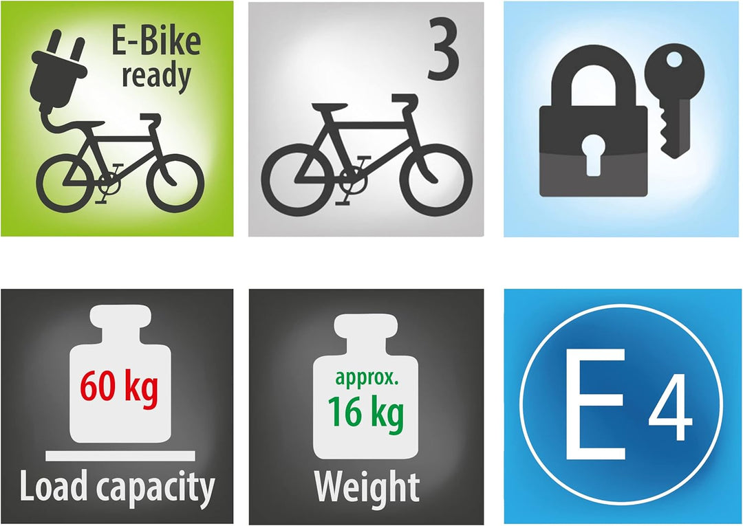 EUFAB 11555 Fahrradträger AMBER 3, E-Bike geeignet, teilweise vormontiert, Diebstahlschutz, für 3 Fa