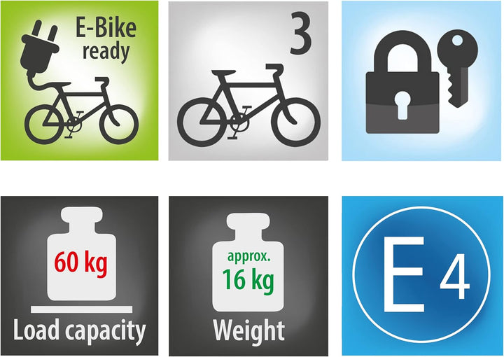 EUFAB 11555 Fahrradträger AMBER 3, E-Bike geeignet, teilweise vormontiert, Diebstahlschutz, für 3 Fa