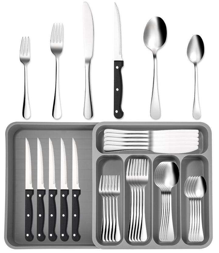 Xespis Besteck Set 12 Personen, 36 teilig Edelstahl Bestecksets, mit Steakmesser und Besteckkasten,