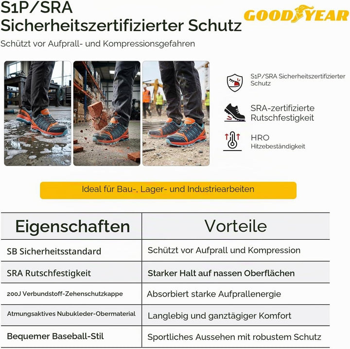 Goodyear Herren metallfreie Arbeitssicherheitsschuhe, Orange Blau, 45 EU Orangeblau 45 EU, Orangebla