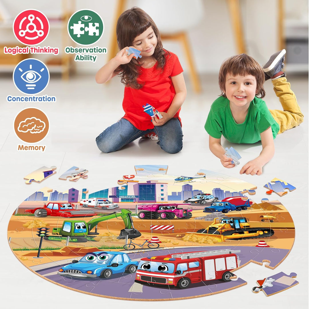 SYNARRY Grosse Fahrzeuge Boden Puzzle für Kinder ab 3 4 5 6 7 8 Jahren, 70 Teile Kinderpuzzle Bagger