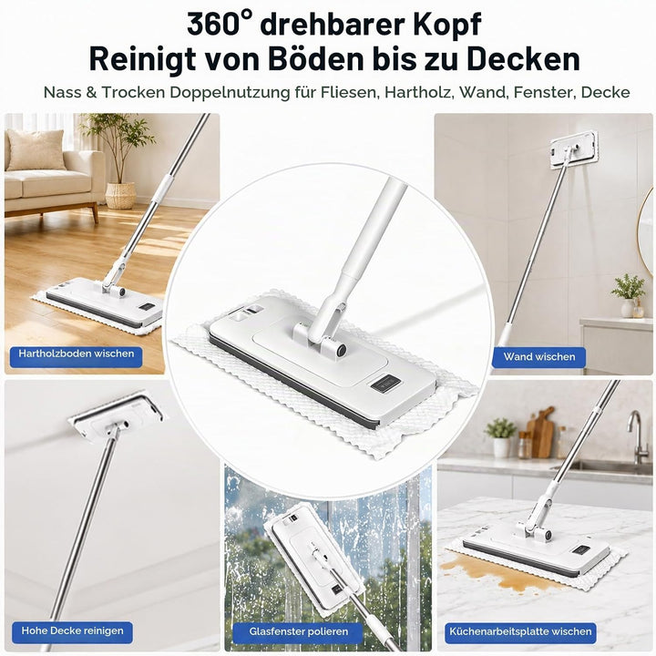 Wischmopp mit Druck-Klemm-System mit Mini Mop 120cm 2-in-1 kontaktlos Mop Leichtgängiges Schnappklem