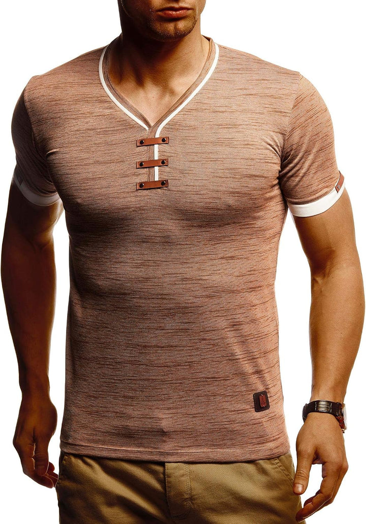 Leif Nelson Sommer T-Shirt Herren V-Ausschnitt - Coole Tshirts lang V-Neck aus Baumwolle - Casual Ba