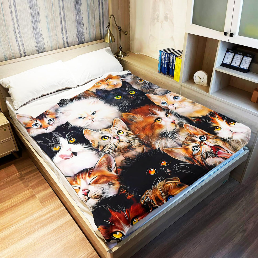 YISUMEI Decke 125x150 cm Kuscheldecken Sanft Flanell Weich Fleecedecke Nettes Katzen Zucht Collagen