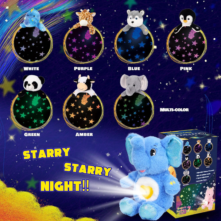 Cuteoy Plüsch Blauer Elefant LED Sternenhimmel Projektor, Musikalisch Einstellbar Singend weicher Pr