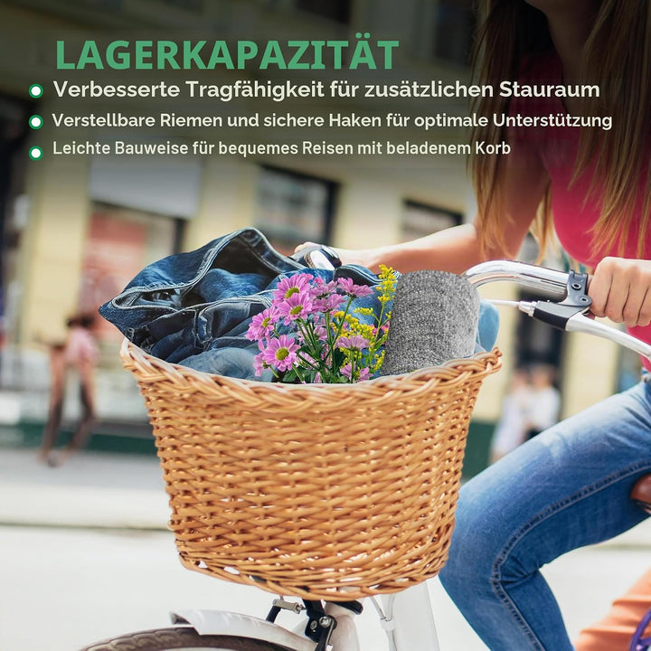 ProSource Wicker Bike Basket Front Cargo for Women and Men, Fits Most Bikes, Beach Cruiser, Stationa