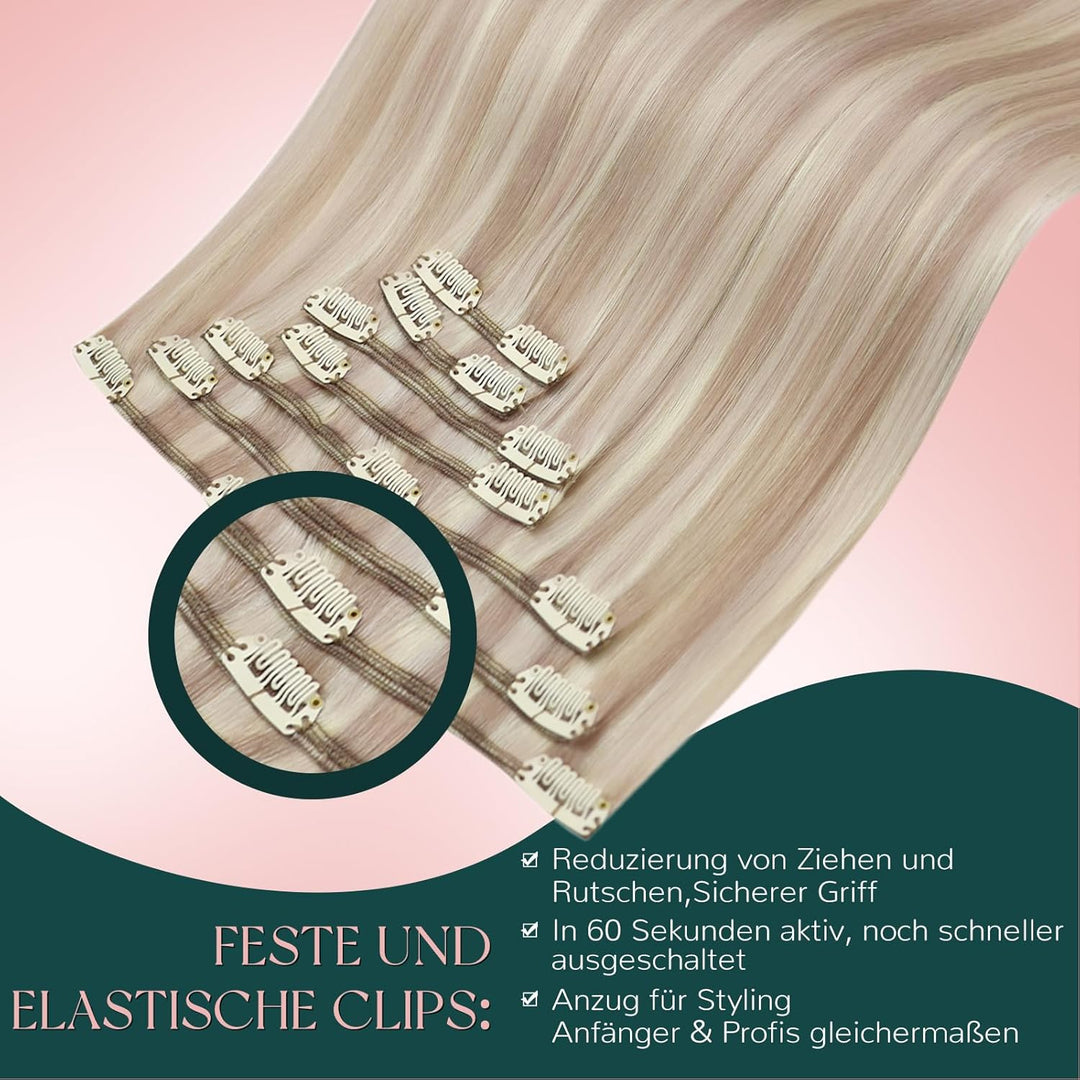 Easyouth Echthaar Extensions Clip in Blond Haarverlangerung Clip Echthaar Remy 22 Zoll 120g Clip in