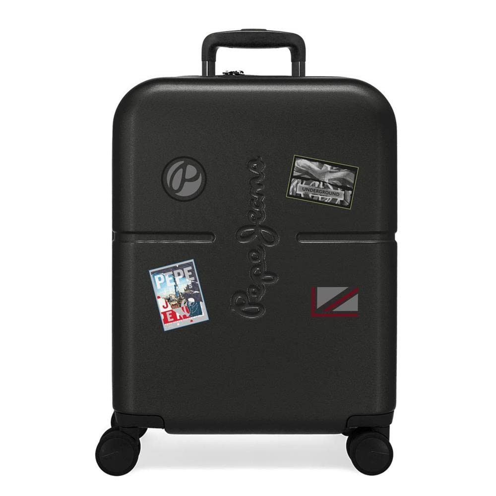 Pepe Jeans Kabinentrolley, 40 x 55 x 20 cm, Schwarz, 40x55x20 cms, Kabinenkoffer erweiterbarer Koffe