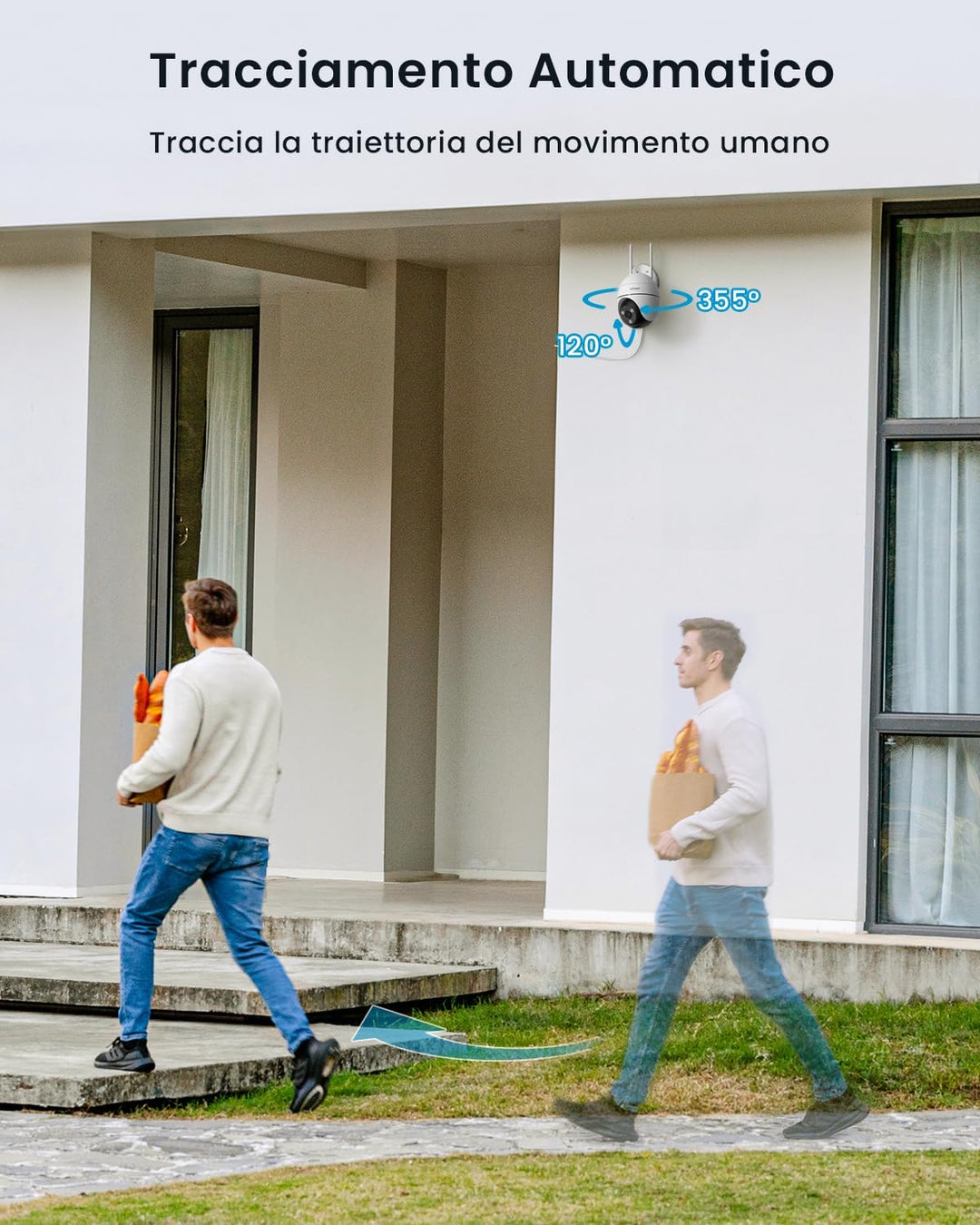 ieGeek 2K WLAN-Kamera für den Aussenbereich, 3 MP Nachtsicht in Farbe, 15 m, 360 ° PTZ, WLAN-Überwac