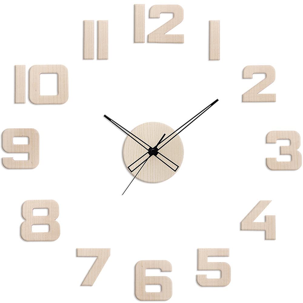 PRIM Veneer DIY Wanduhr, Made in EU, Holz Wand-Deko ∅ 600-1000 mm, 3D Ziffern, Gross XXL, Für Küche,