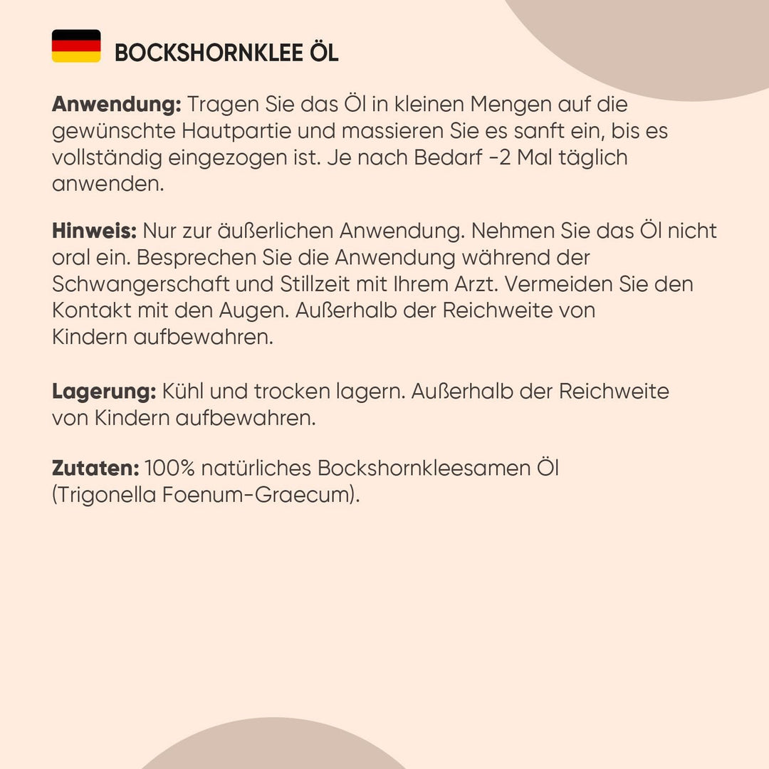 Bockshornkleeöl 100ml - Körper, Brustbereich, Gesäss, Bart, Haare, Nägel - Vegan Fenugreek Oil - Kör