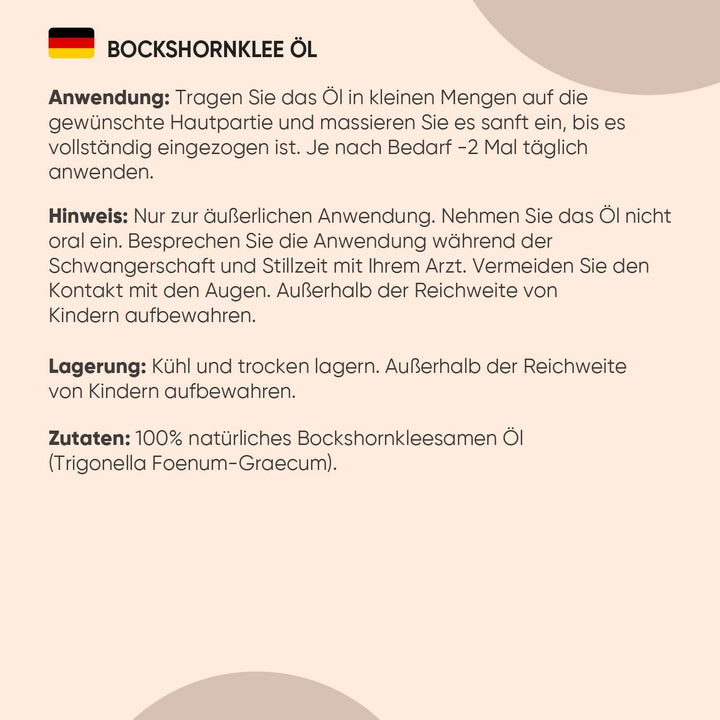 Bockshornkleeöl 100ml - Körper, Brustbereich, Gesäss, Bart, Haare, Nägel - Vegan Fenugreek Oil - Kör