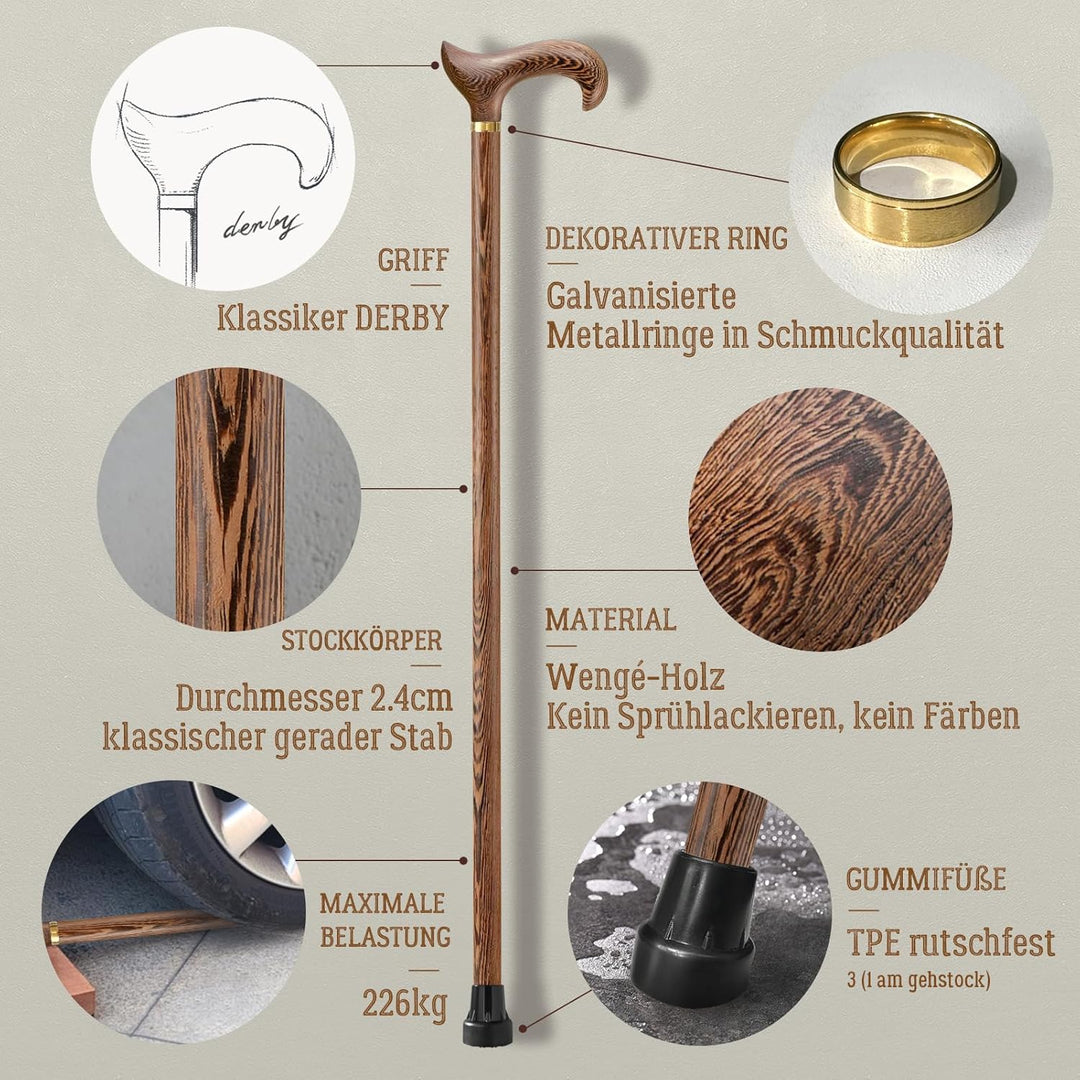 Handgefertigter Gehstock Holz Damen und Herren, mit 226 kg Belastbarkeit Gehstöcke Für Senioren,Ergo