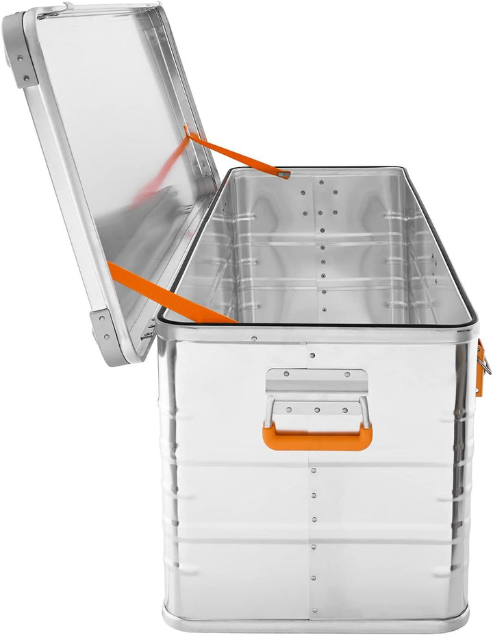 Alubox Alukiste abschliessbar E159 - Premium Aluminium Lagerbox 159 Liter - Deckel mit Aluminium Dru