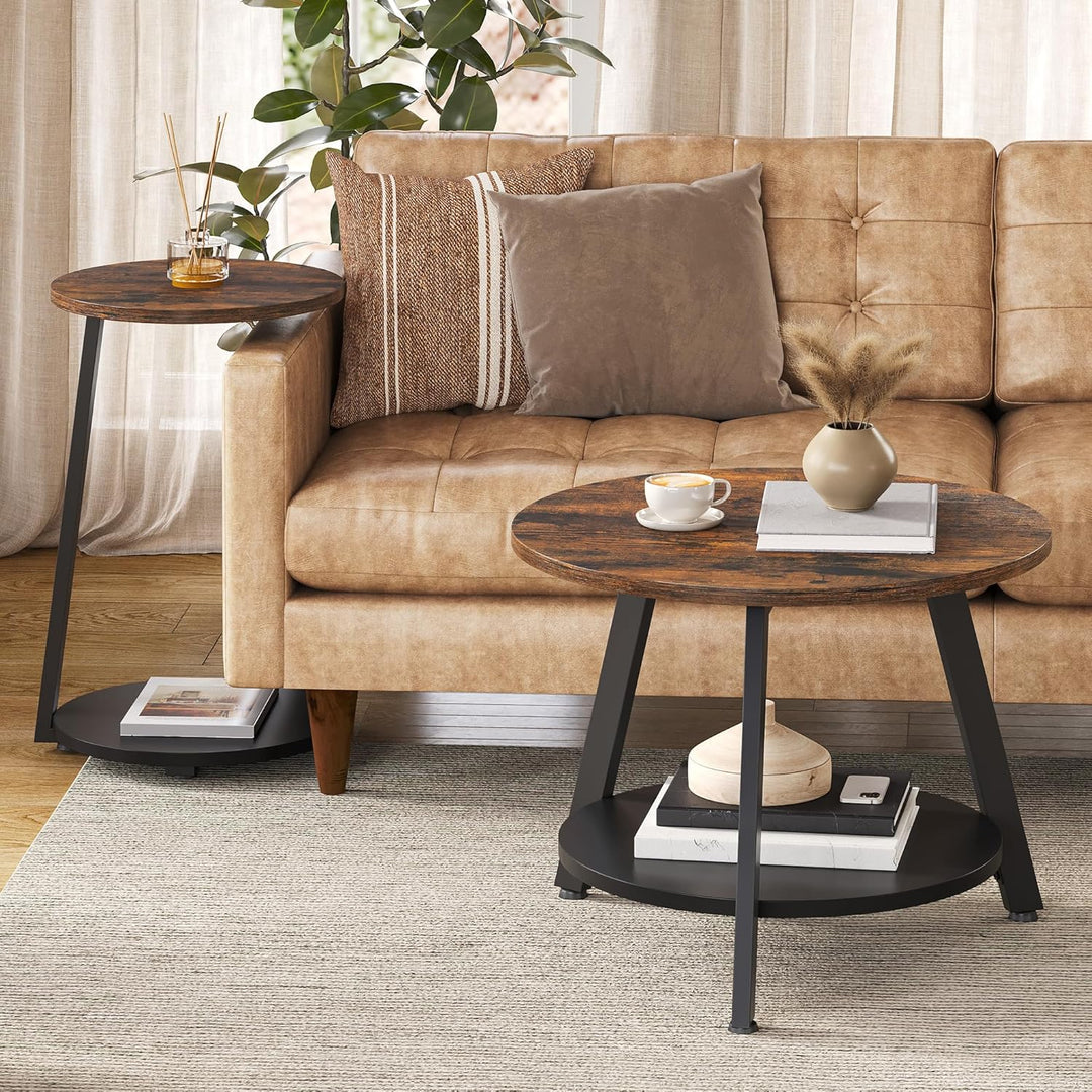 YITAHOME 2er Set Couchtisch Set Rund, Wohnzimmertisch mit Stauraum, Beistelltisch 2er Set Stapelbar