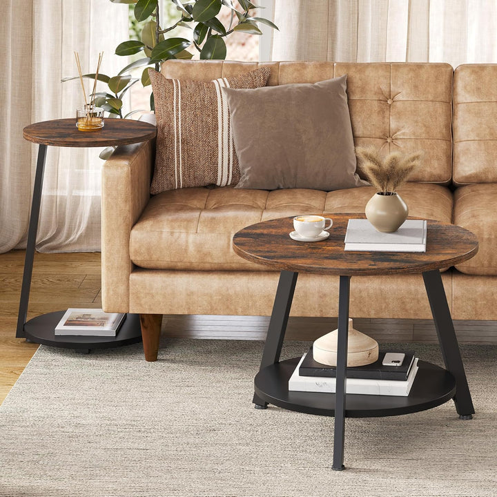 YITAHOME 2er Set Couchtisch Set Rund, Wohnzimmertisch mit Stauraum, Beistelltisch 2er Set Stapelbar