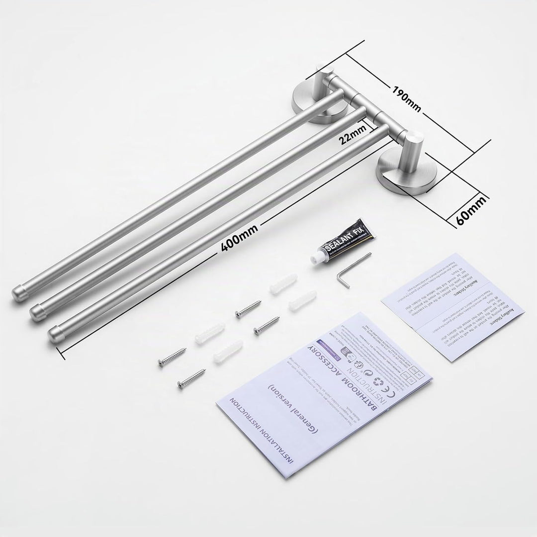 Auralum Handtuchhalter ohne Bohren/mit Bohren,180° Klappbar Handtuchstange Edelstahl Kann 5 KG Trage