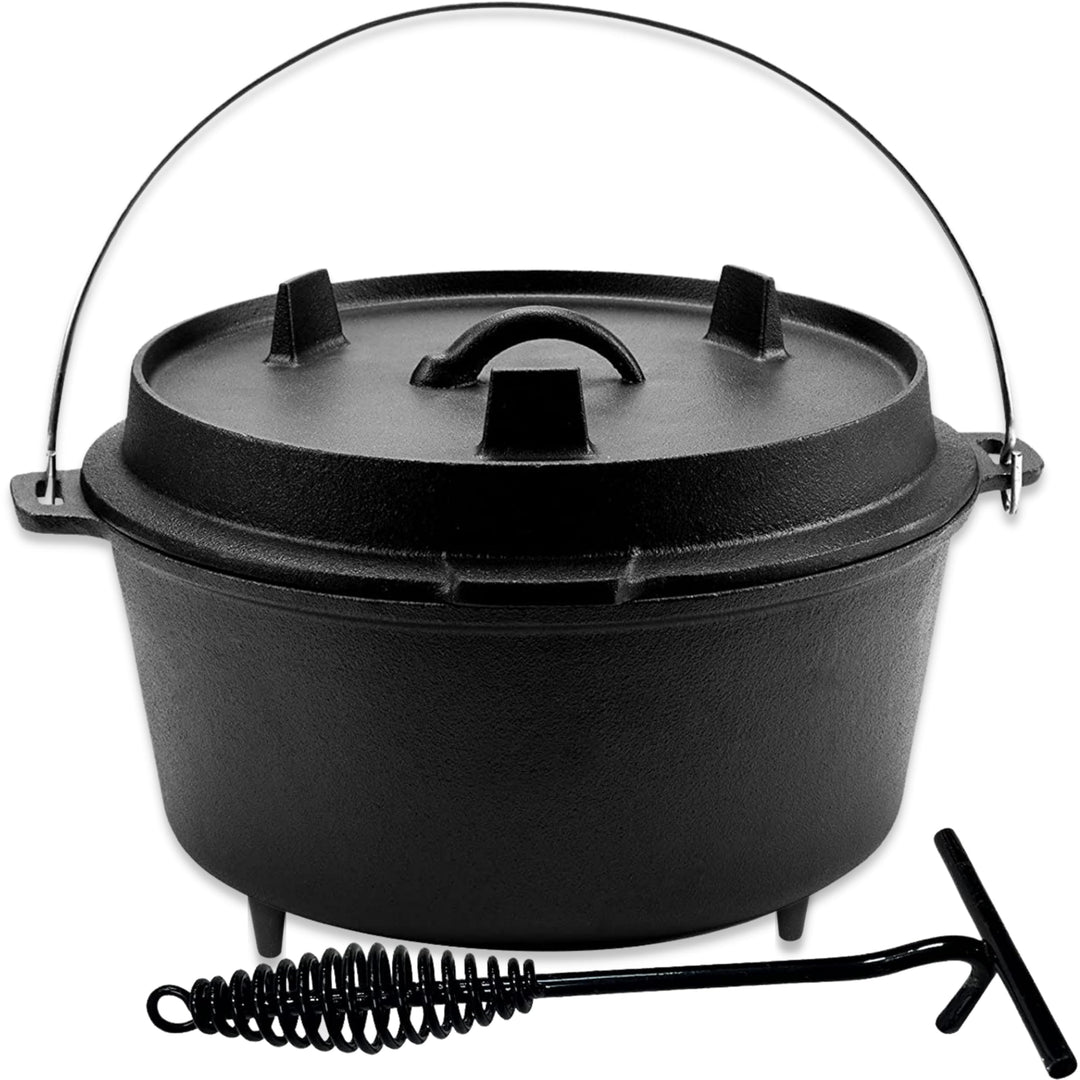 Dutch Oven Kochtopf - Gusseisen Topf Ø29 - Gusseisen Topf mit Deckel 9 Liter Grillpfanne - Bratpfann