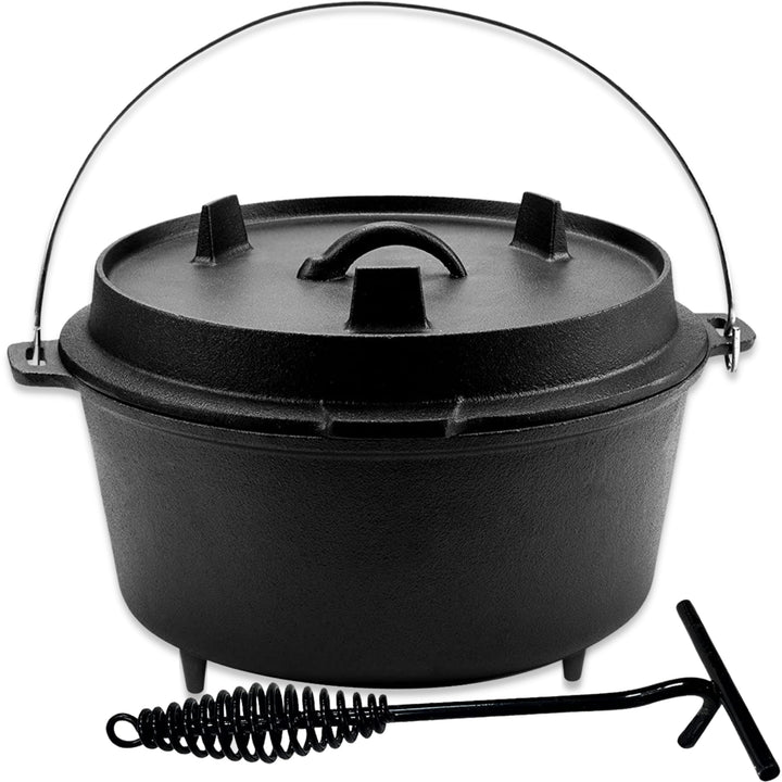 Dutch Oven Kochtopf - Gusseisen Topf Ø29 - Gusseisen Topf mit Deckel 9 Liter Grillpfanne - Bratpfann
