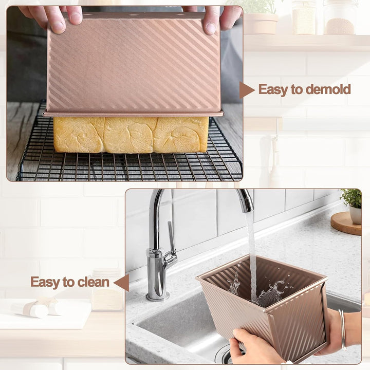 Brotbackform mit Deckel, Rechteckig Roségold, Toastbrot Backform Set,Toast Brot Backform Set,4PCS An
