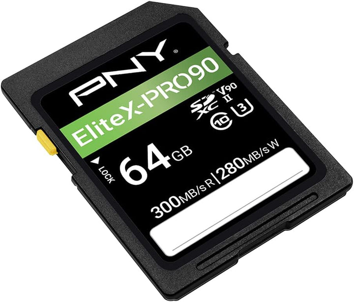 PNY 64GB X-PRO 90 Class 10 U3 V90 UHS-II SD Flash Memory Card 64GB UHS-II EliteX-PRO 90, 64GB UHS-II