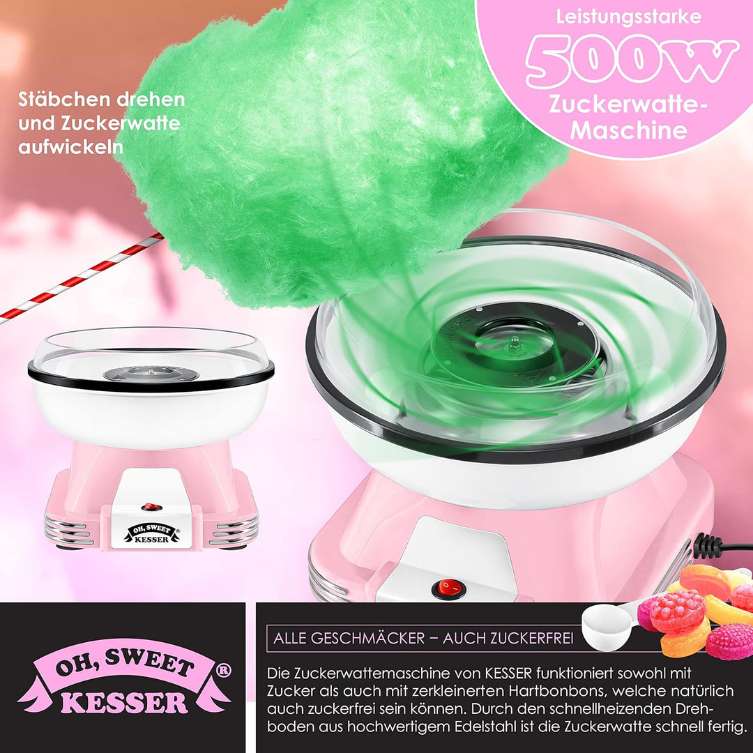 KESSER® Zuckerwattemaschine Set für Dein zuhause - Mit 30x Zuckerwatte Stäbchen & Messlöffel - Retro