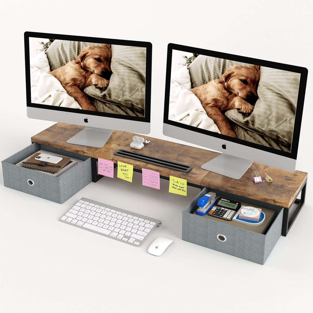 Dual Monitor Stand Riser mit 2 Schubladen - 100CM grosse Lagerung Computer Monitorständer für 2 Moni