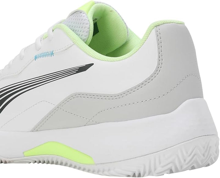 PUMA Unisex Nova SmashTennis Shoe 38 EU Puma White Luminous Blue Fizzy Apple Shadow Gray, 38 EU Puma